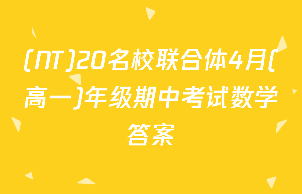(NT)20名校联合体4月(高一)年级期中考试数学答案