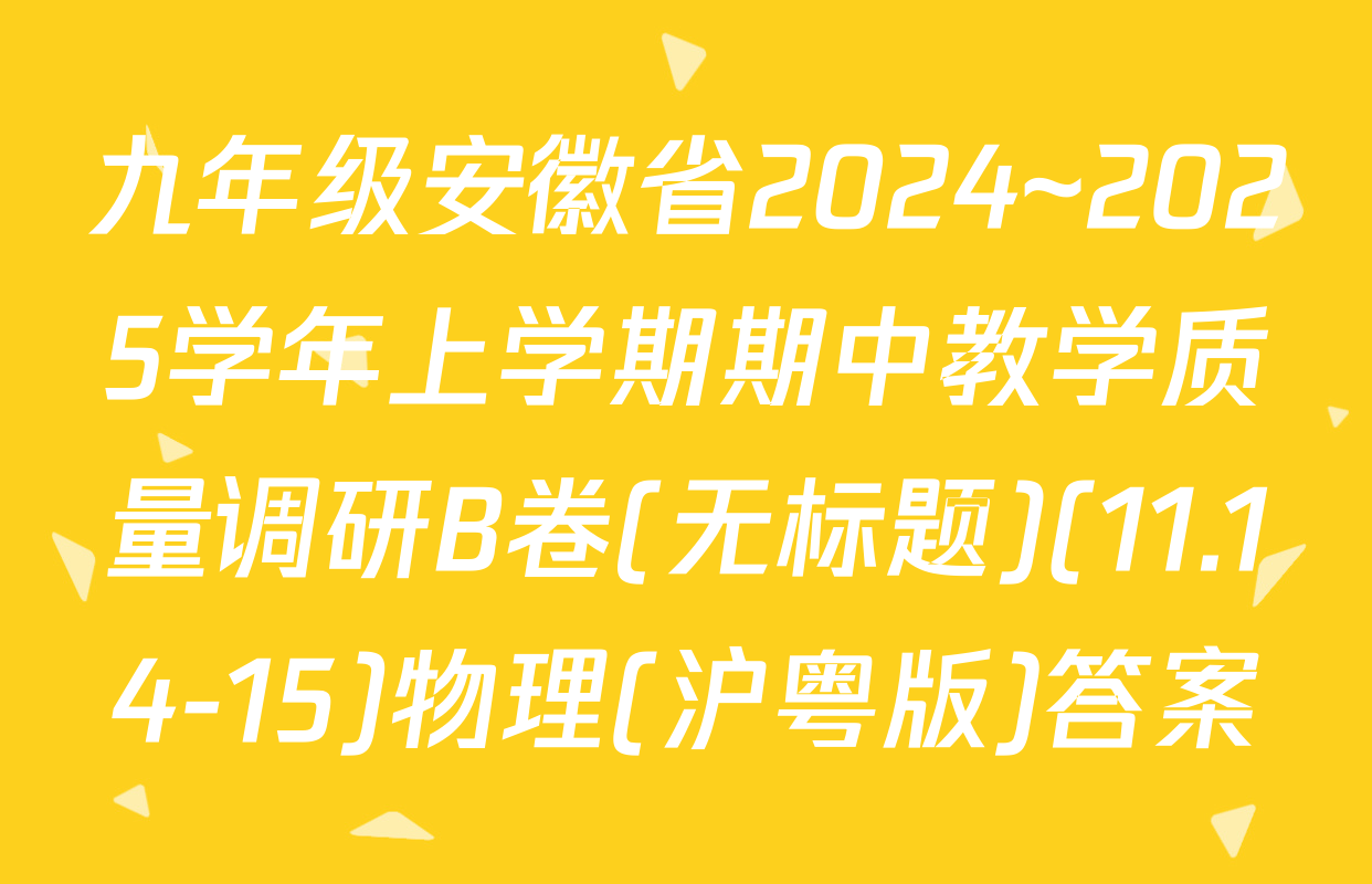 九年级安徽省2024~2025学年上学期期中教学质量调研B卷(无标题)(11.14-15)物理(沪粤版)答案