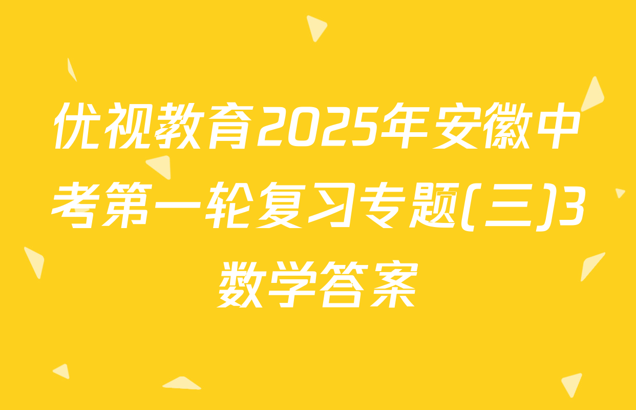 优视教育2025年安徽中考第一轮复习专题(三)3数学答案