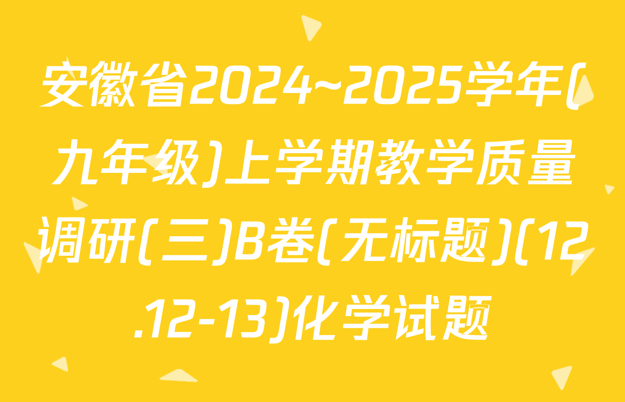 安徽省2024~2025学年(九年级)上学期教学质量调研(三)B卷(无标题)(12.12-13)化学试题