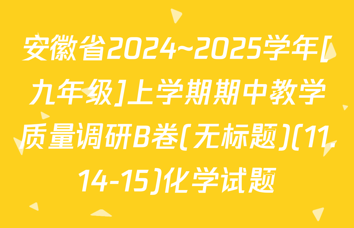 安徽省2024~2025学年[九年级]上学期期中教学质量调研B卷(无标题)(11.14-15)化学试题