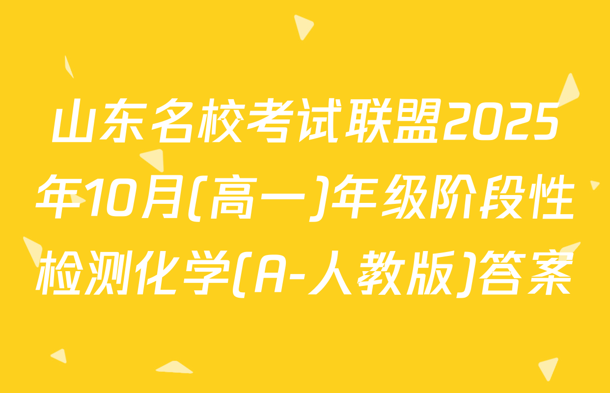 山东名校考试联盟2025年10月(高一)年级阶段性检测化学(A-人教版)答案