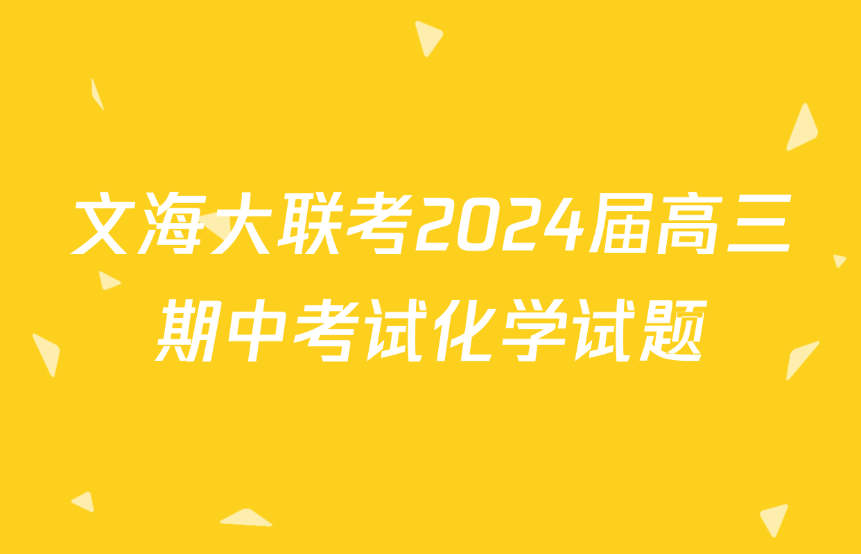 文海大联考2024届高三期中考试化学试题