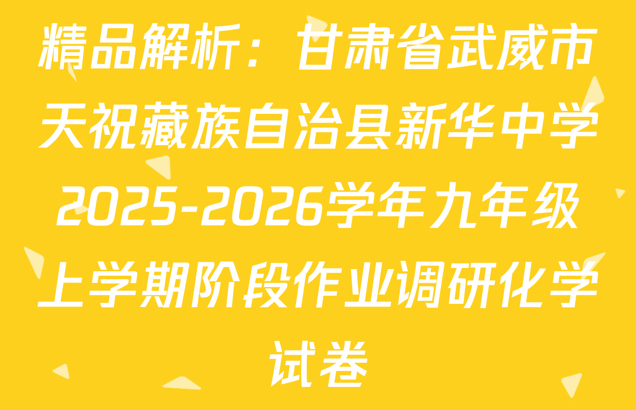 精品解析：甘肃省武威市天祝藏族自治县新华中学2025-2026学年九年级上学期阶段作业调研化学试卷