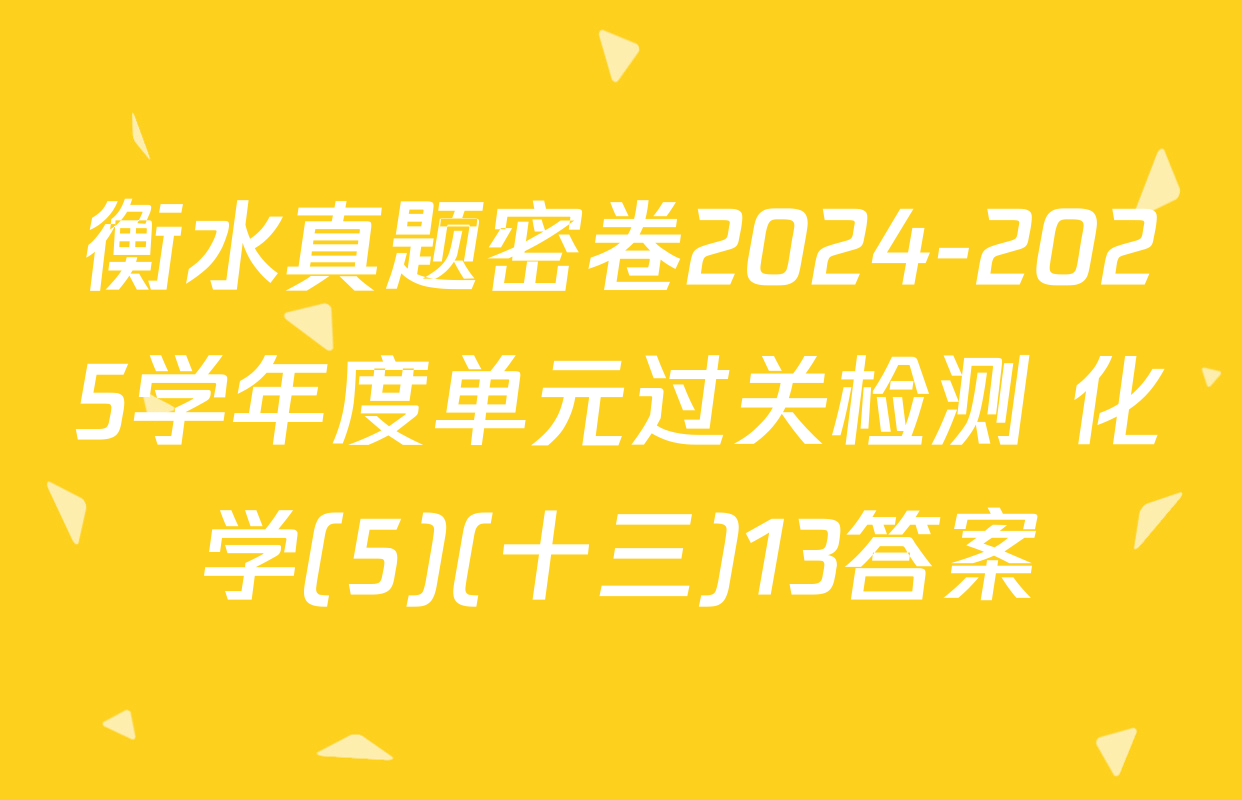 衡水真题密卷2024-2025学年度单元过关检测 化学(5)(十三)13答案