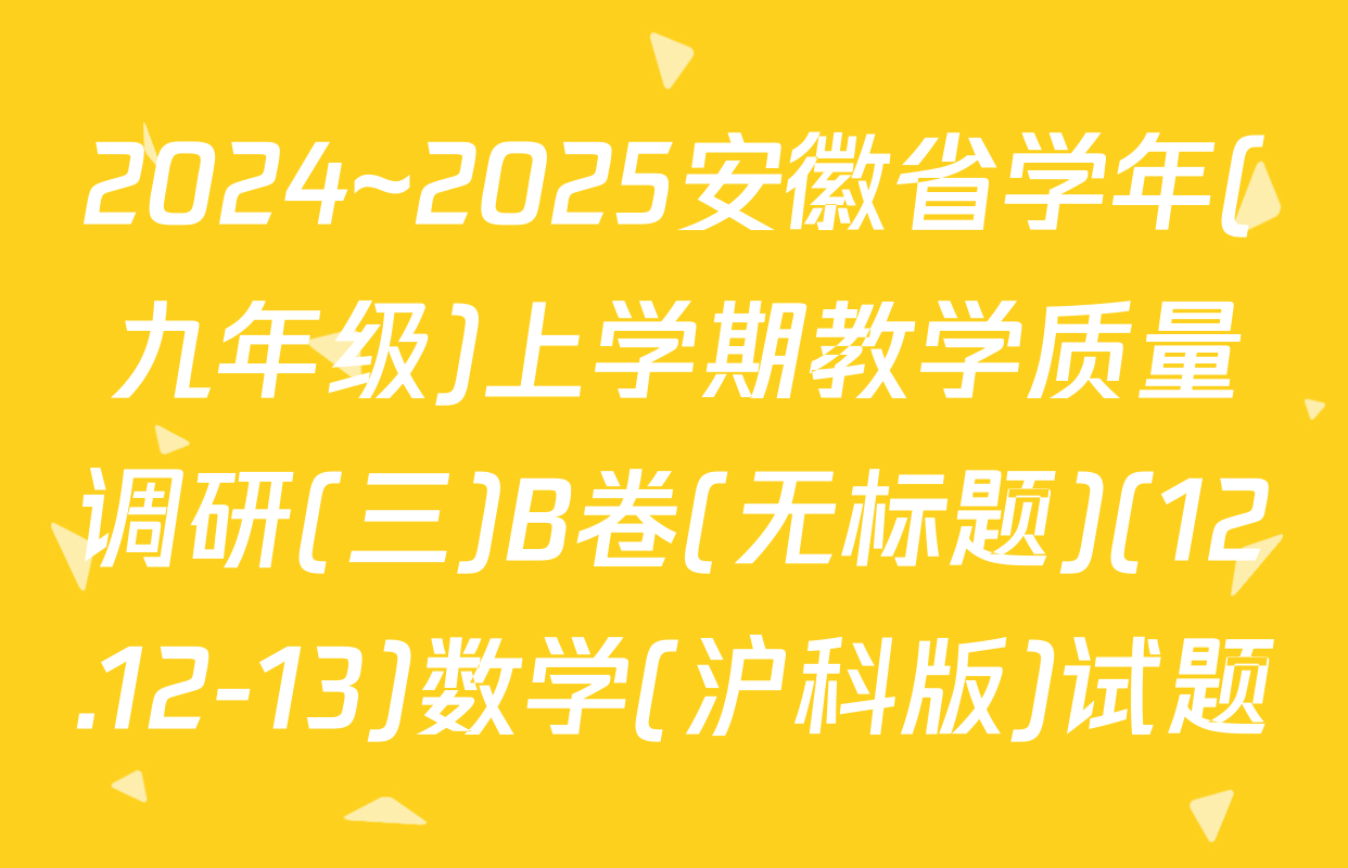 2024~2025安徽省学年(九年级)上学期教学质量调研(三)B卷(无标题)(12.12-13)数学(沪科版)试题