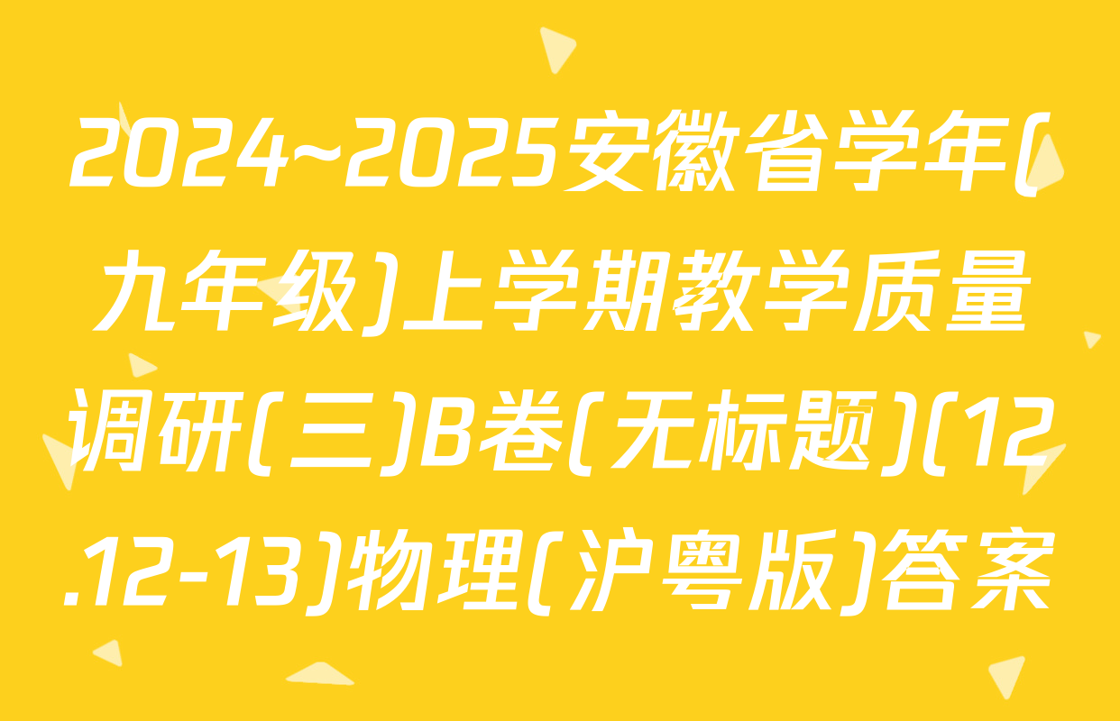 2024~2025安徽省学年(九年级)上学期教学质量调研(三)B卷(无标题)(12.12-13)物理(沪粤版)答案