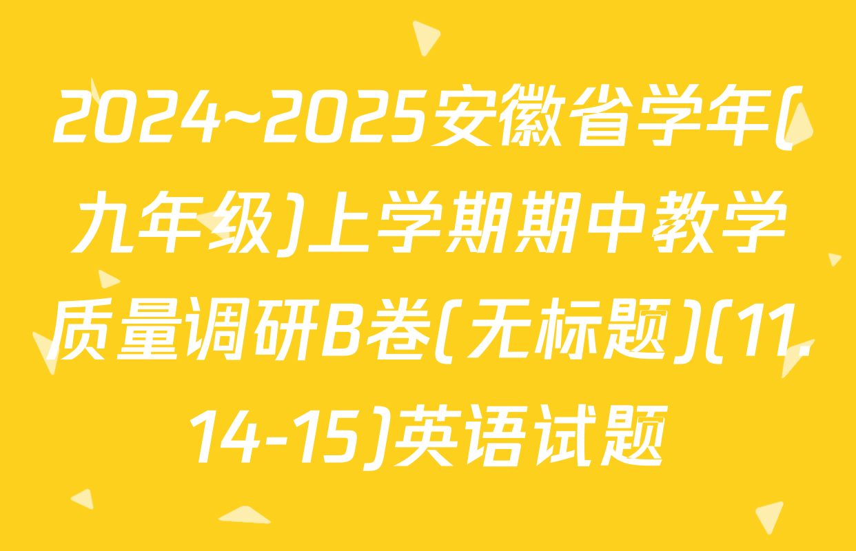 2024~2025安徽省学年(九年级)上学期期中教学质量调研B卷(无标题)(11.14-15)英语试题