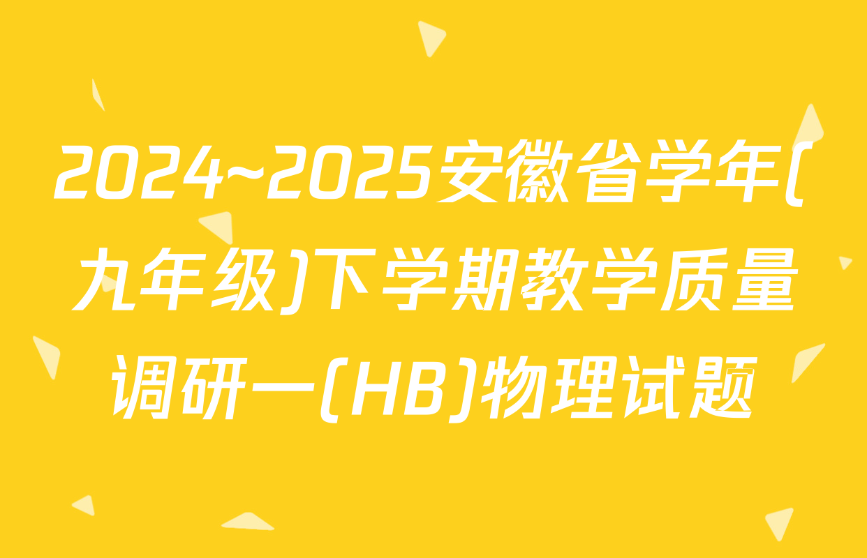 2024~2025安徽省学年(九年级)下学期教学质量调研一(HB)物理试题