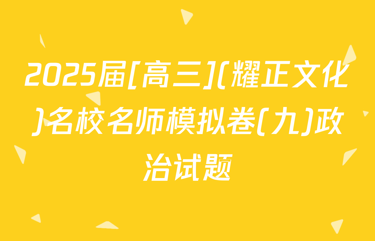 2025届[高三](耀正文化)名校名师模拟卷(九)政治试题